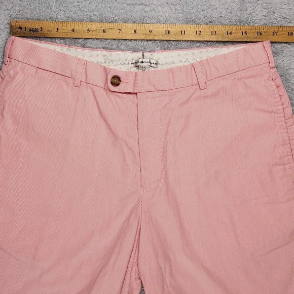 Peter Millar Mens Chino Shorts Sz 35 Pink/White Striped 8.5" Inseam Mid Rise - Picture 4 of 16